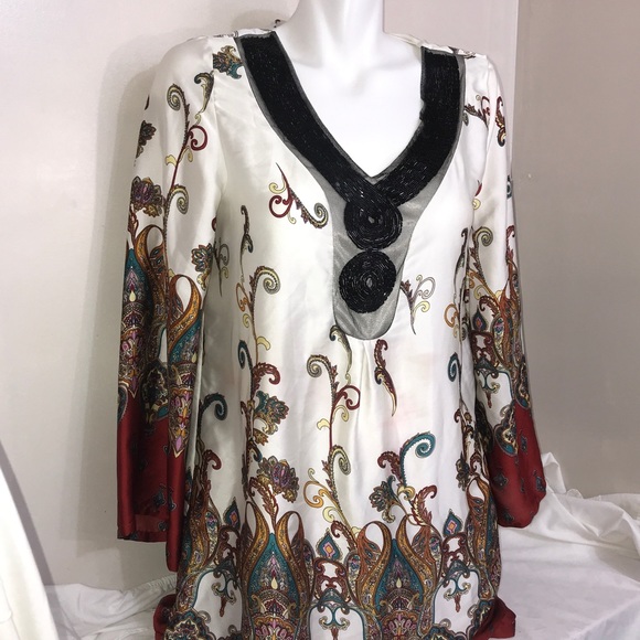 Zara Paisley Print Warm Toned Silky Flowy Dress - Picture 7 of 10
